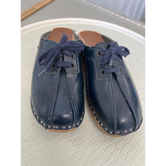 Troentorp Bastad Audubon Leather Clog Size 35 Navy Blue Leather Round Toe Comfy - Picture 4 of 9
